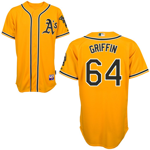 A-J Griffin #64 Youth Baseball Jersey-Oakland Athletics Authentic Yellow Cool Base MLB Jersey